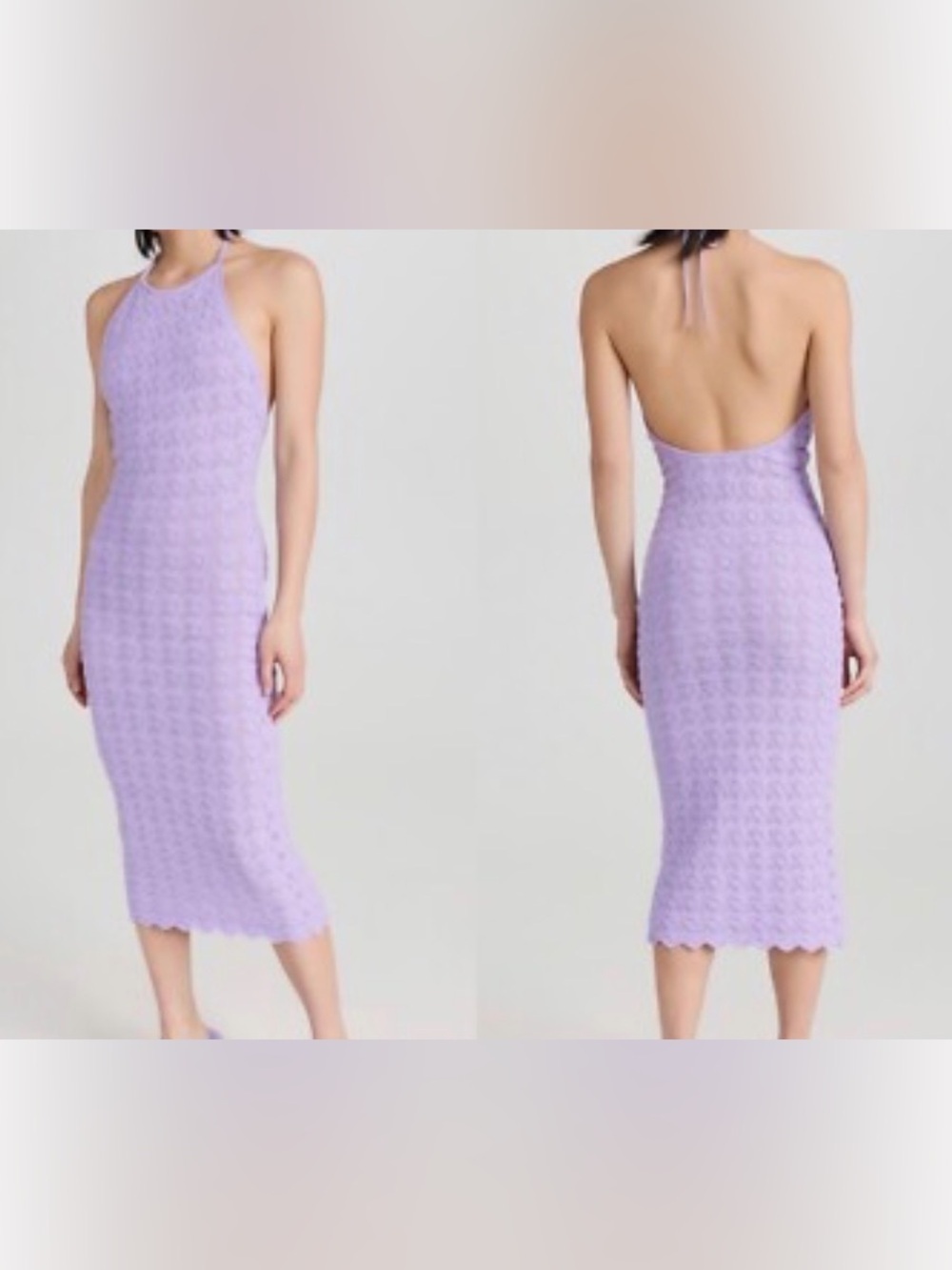 Alice + Olivia Wallis Lavender Crochet Knit Halter Midi Dress Low Back Size M
